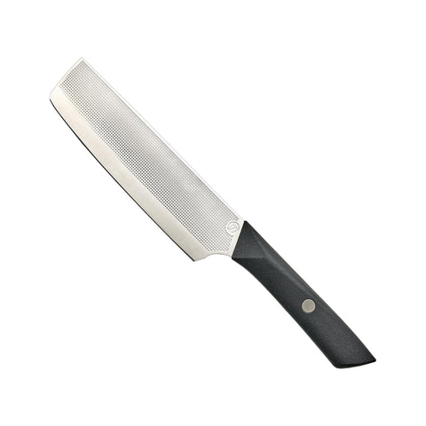 Milk Street front view showing full nakiri knife and balanced profile benefit