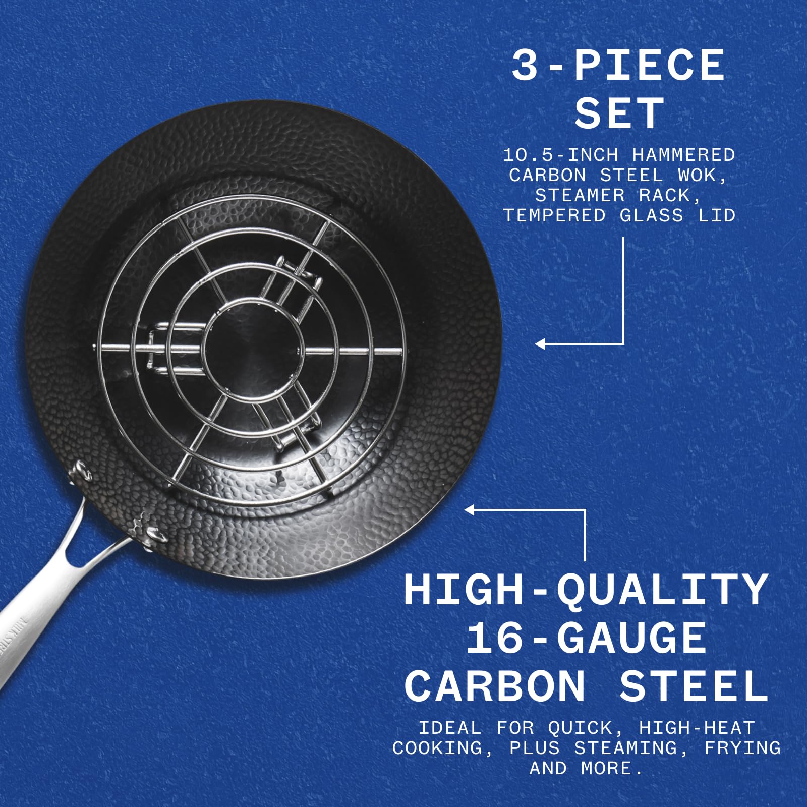 Milk Street tempered-glass lid on wok for visible, controlled cooking