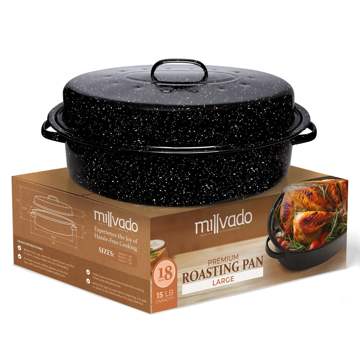 Millvado roaster front view showing oval shape and capacity benefit