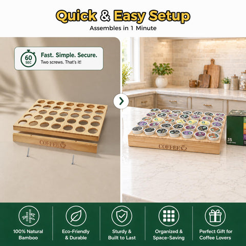 MinBoo bamboo installed in drawer neatly stores pods and frees counters