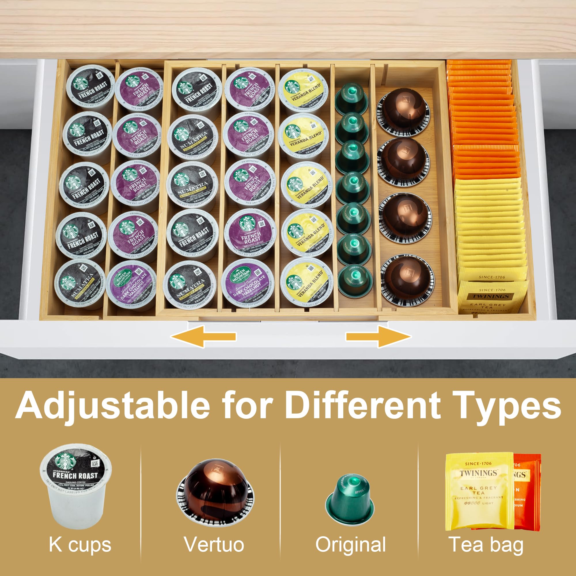 MinBoo expanded width showcasing adjustable organizer that saves countertop space