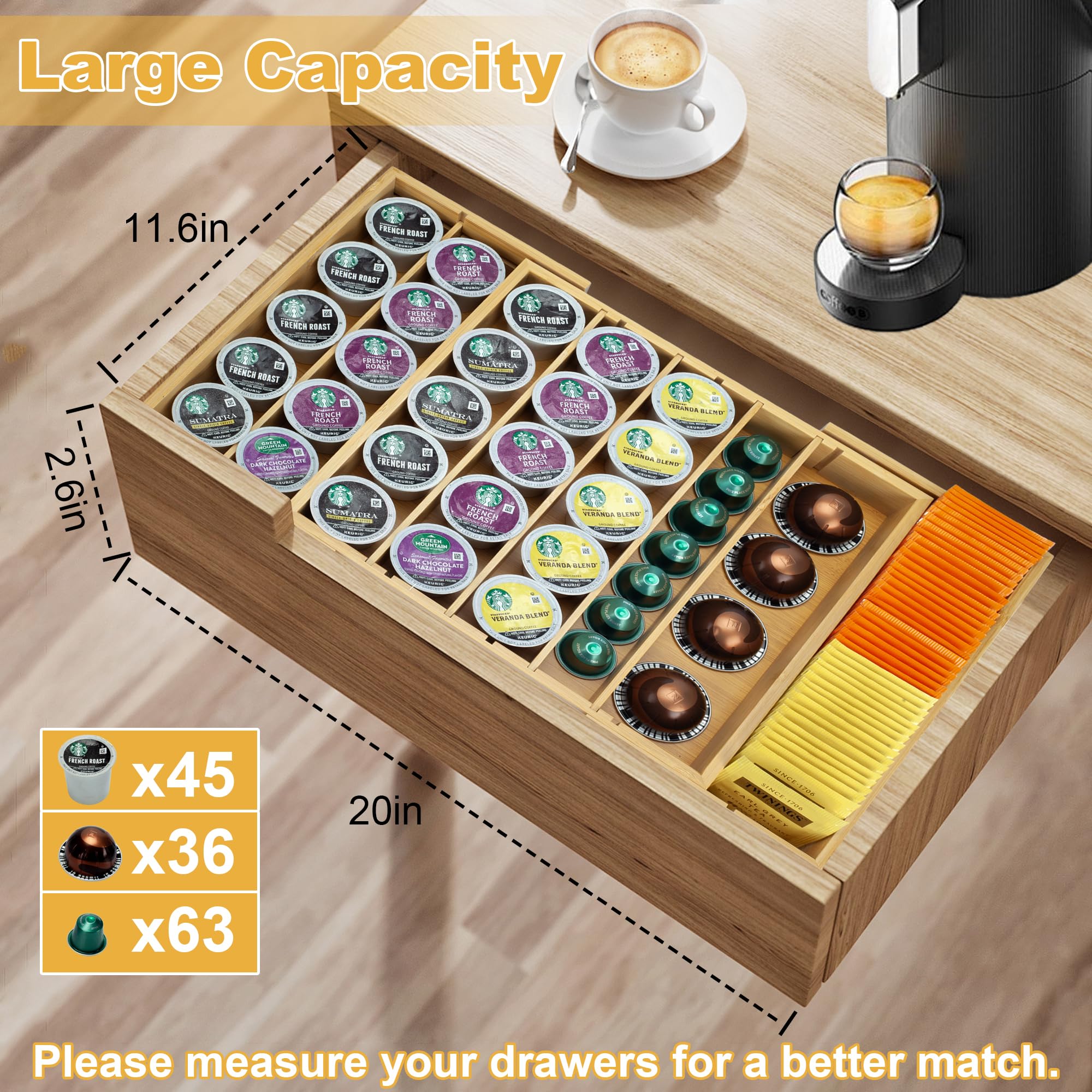 MinBoo filled with K cups and tea bags showing organized selection and capacity