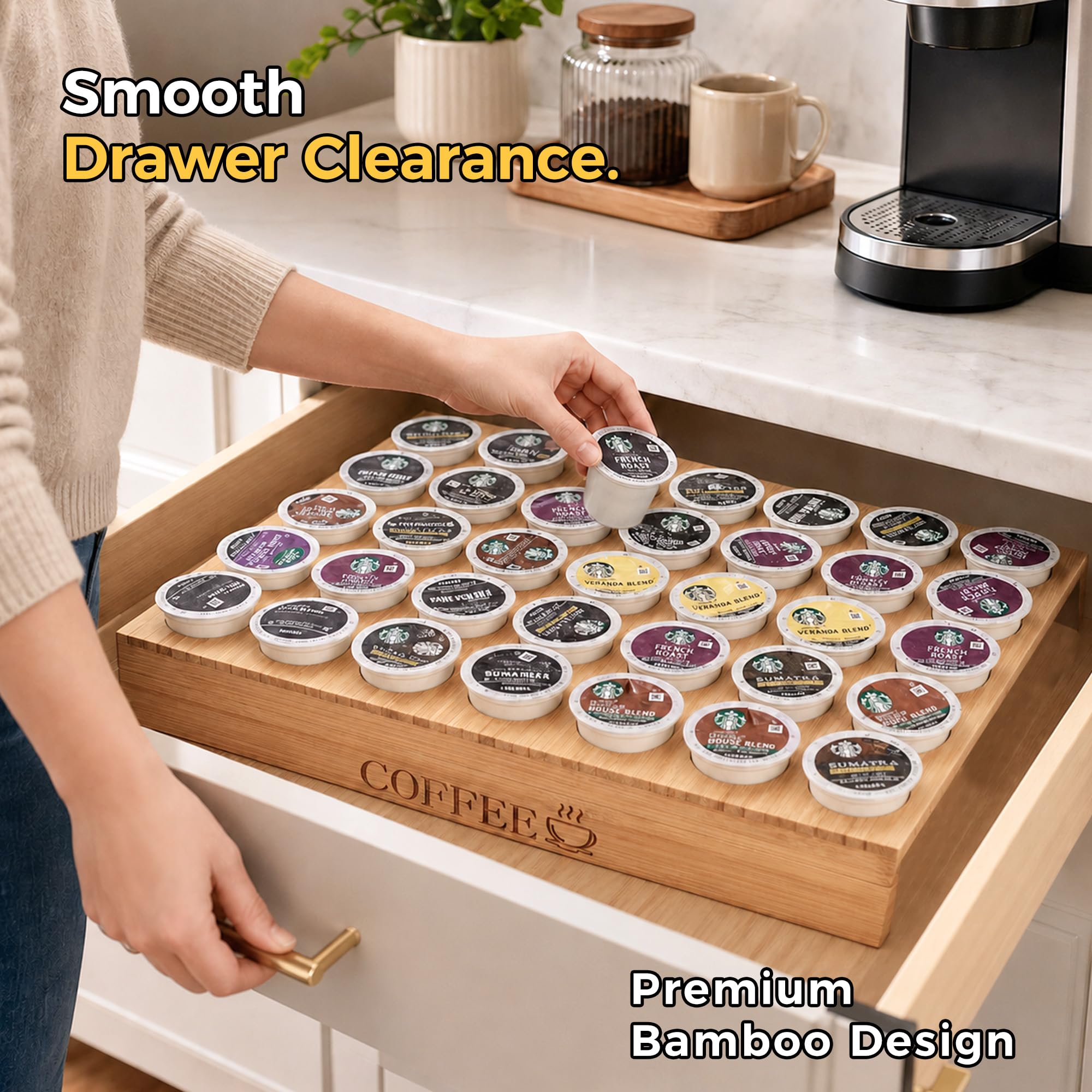 MinBoo bamboo on a coffee station stylish organization and accessible pods