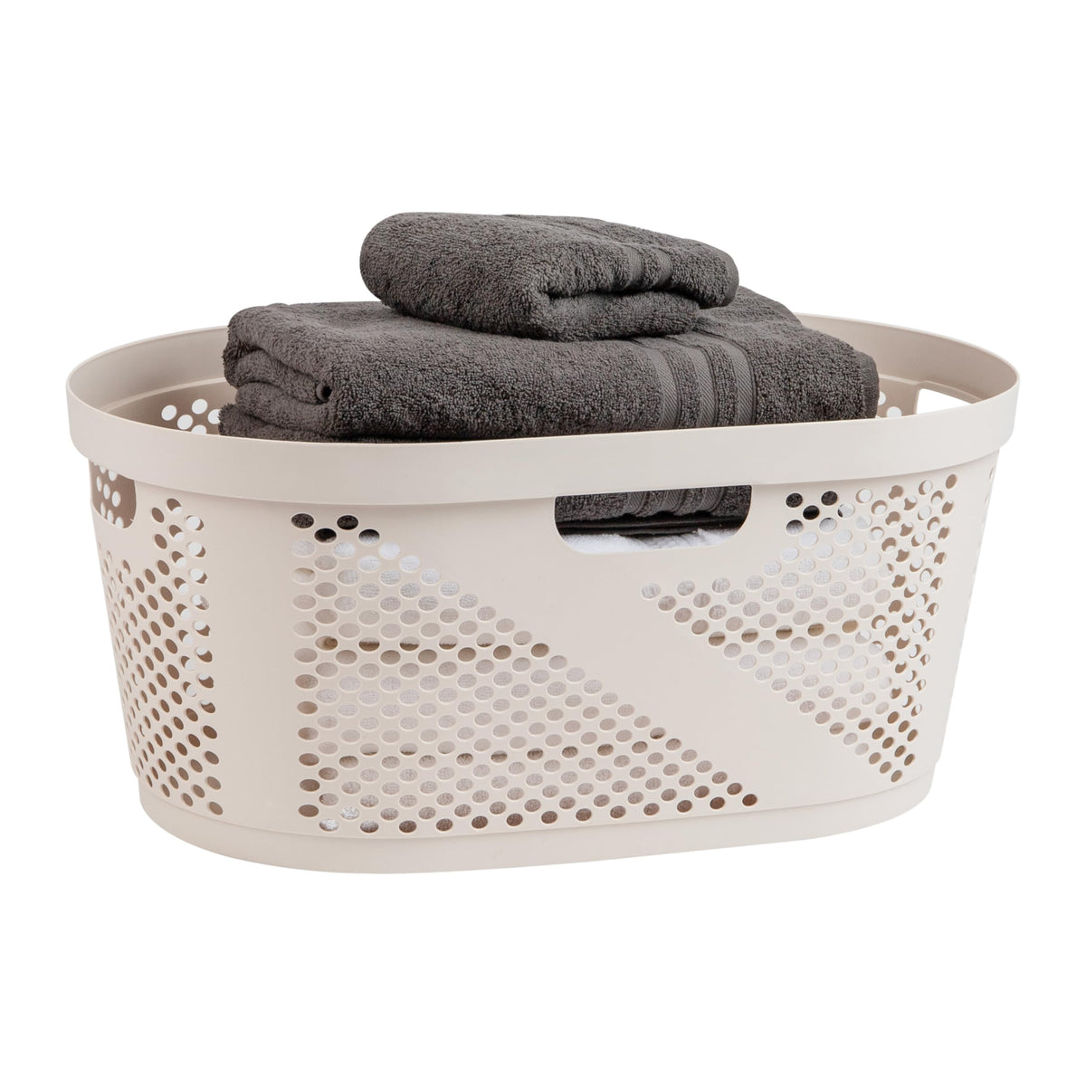 Mind Reader front view of ivory 40L hamper shows storage benefit