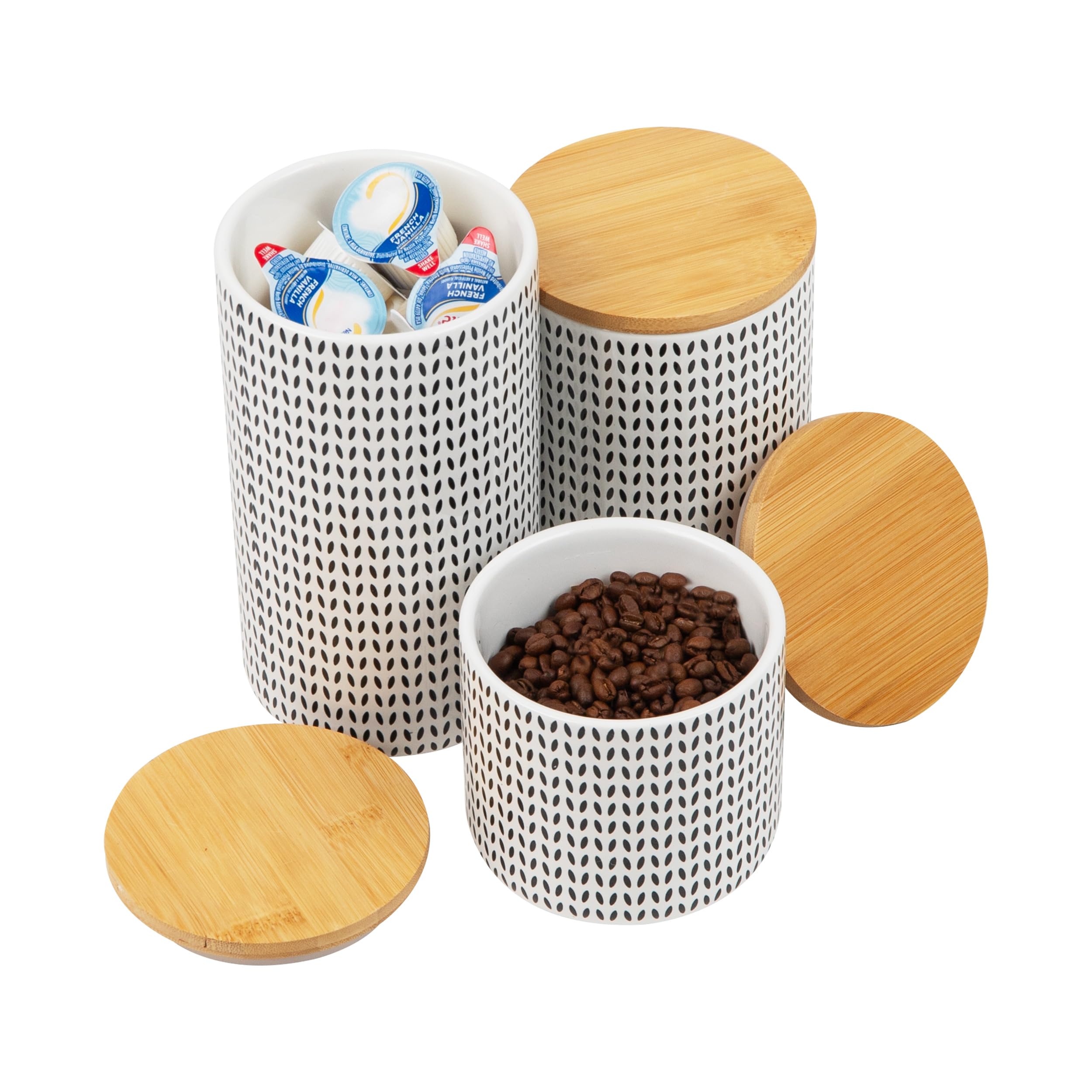 Mind Reader canisters arranged on kitchen shelf for tidy countertop organization