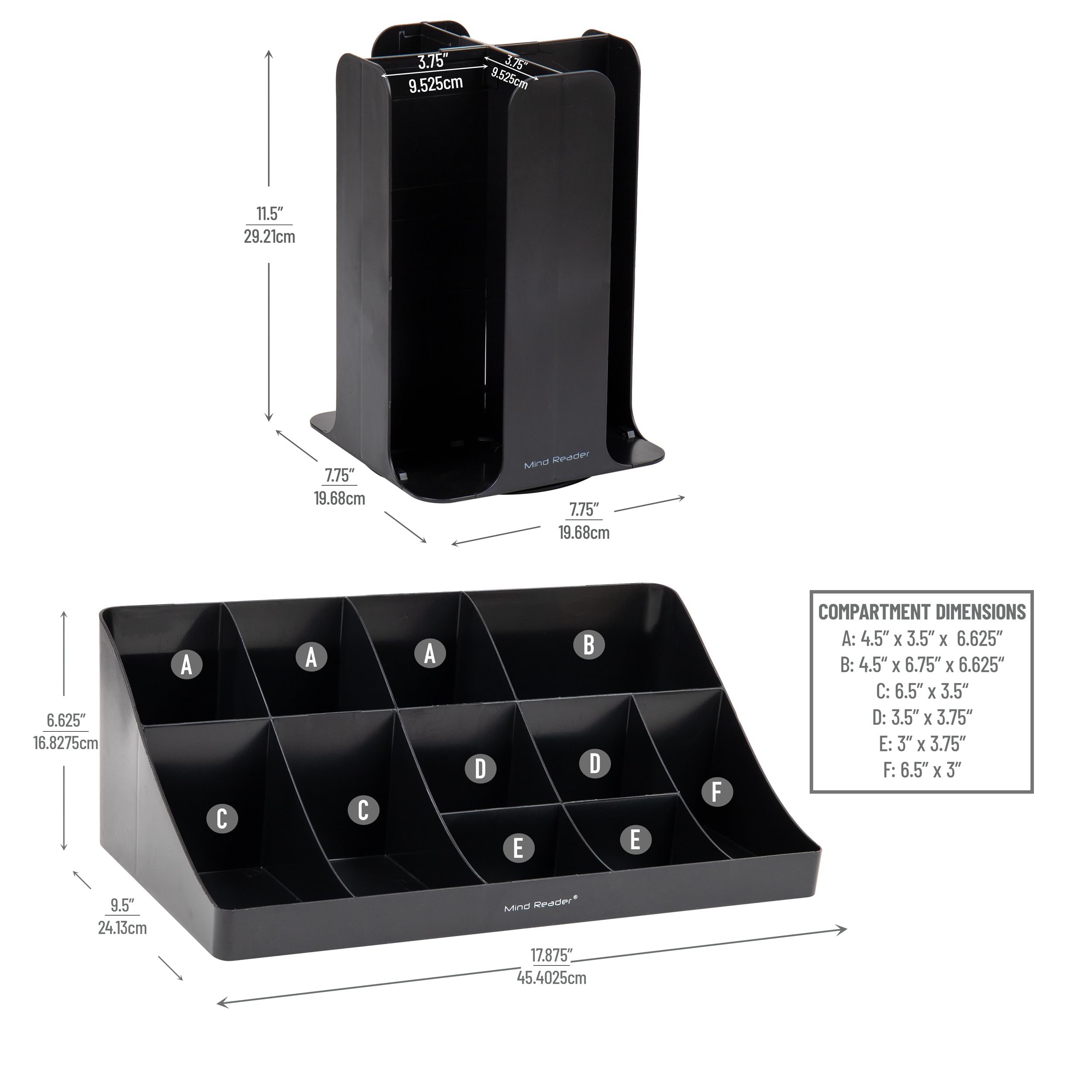 Mind Reader top-down view of condiment carousel compartments for organized supplies