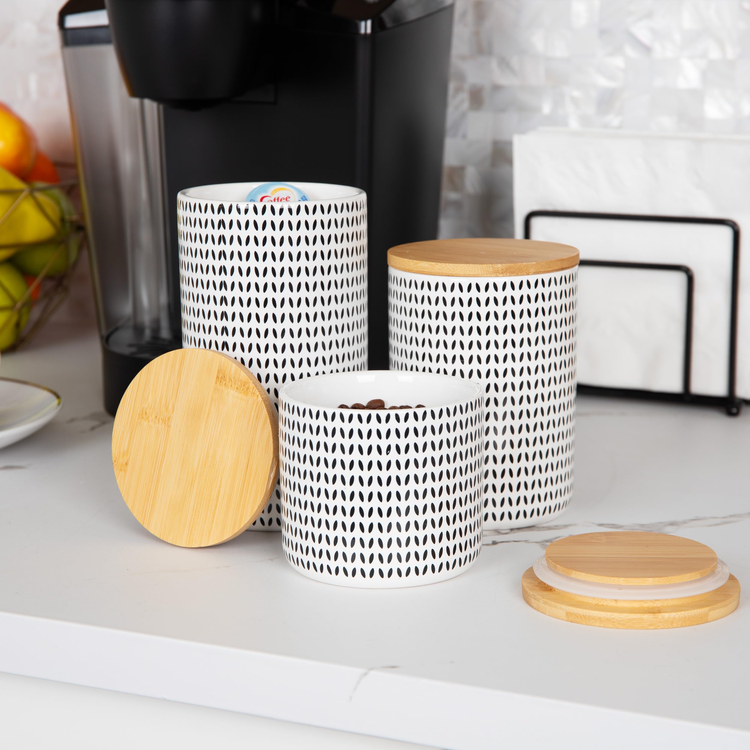 Mind Reader open canisters showing coffee sugar and tea for quick access