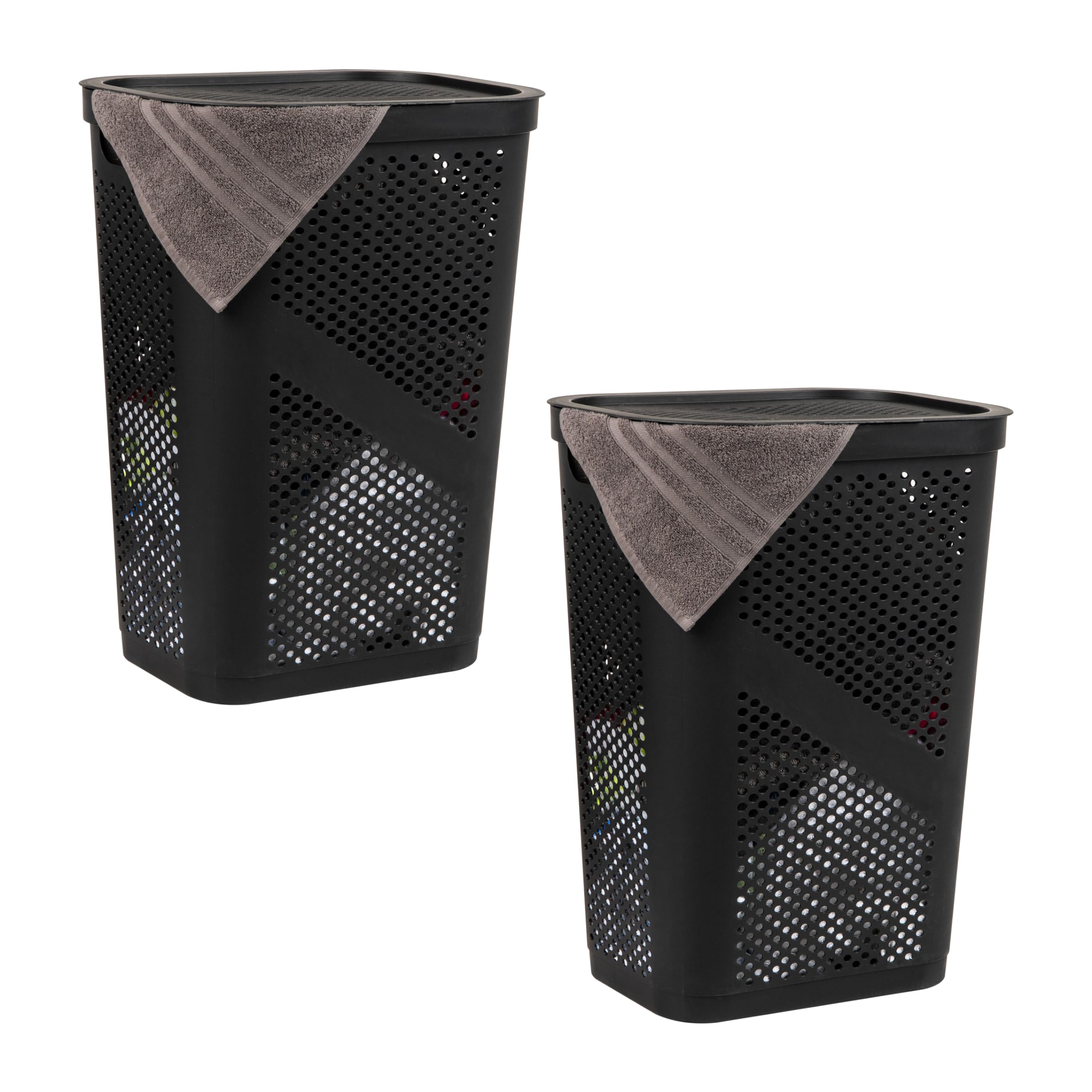 Mind Reader front view of both black hampers showing organized storage benefit