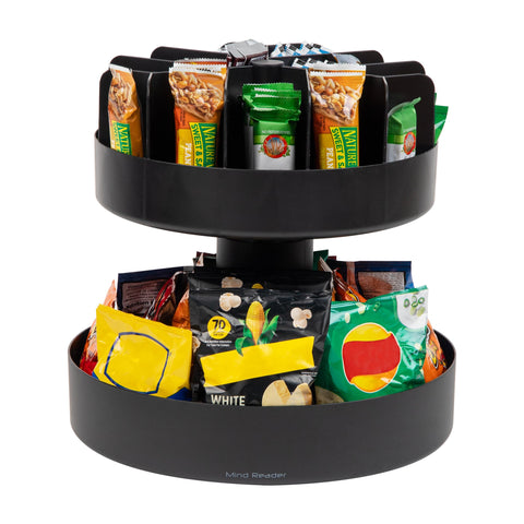 Mind Reader front view of 2-tier carousel showing organized snacks and quick access