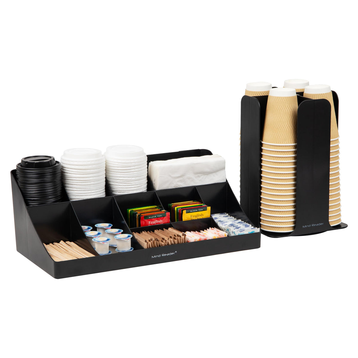 Mind Reader front view of carousel and organizer showing neat countertop storage