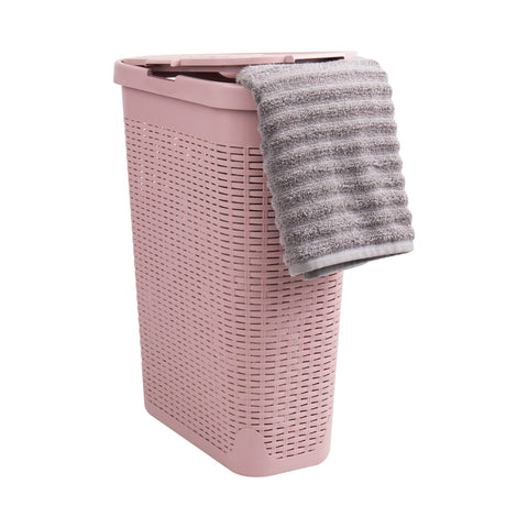 Mind Reader front view hamper pink shows compact footprint and clean storage