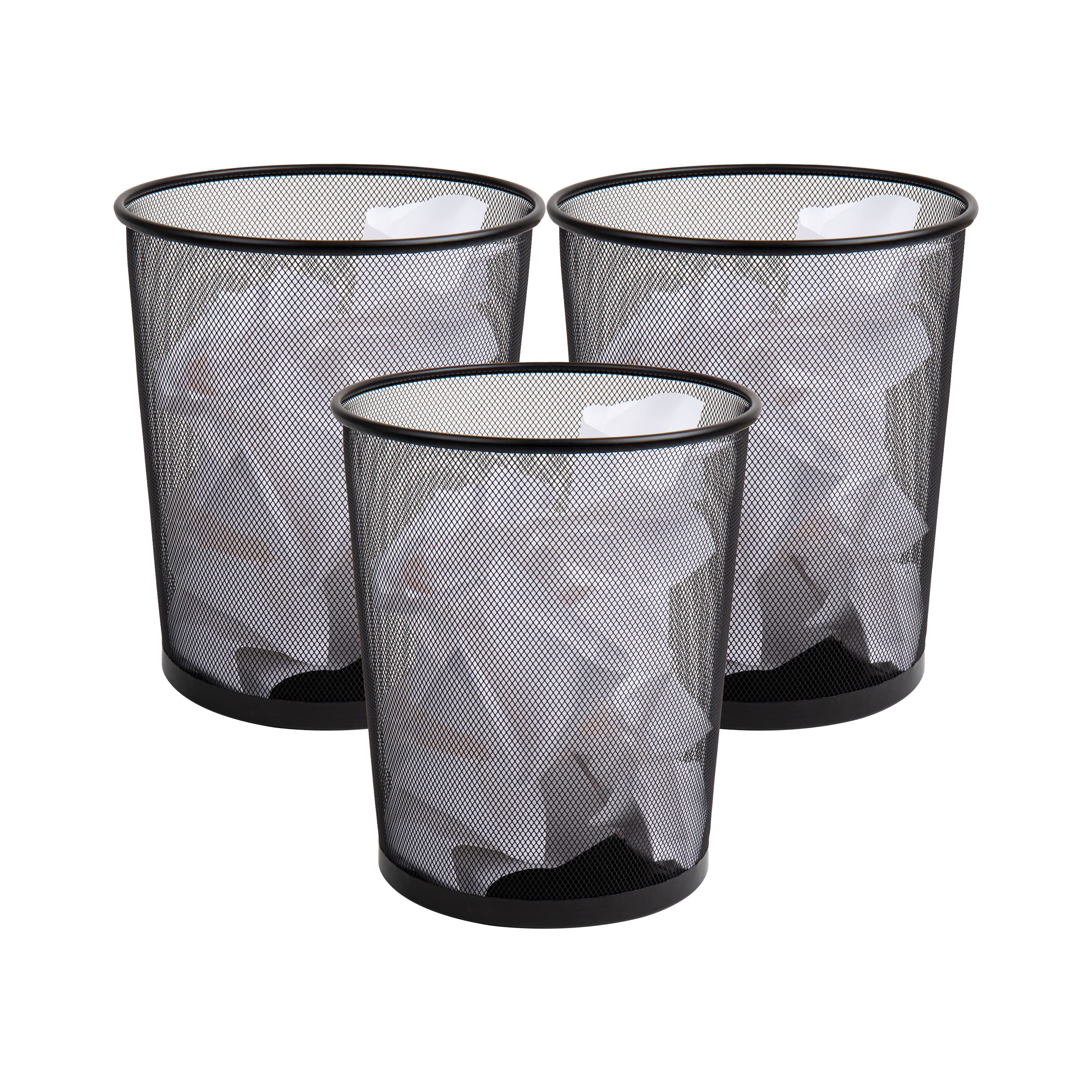 Mind Reader front view of round mesh trash can showing sleek profile and organization benefit