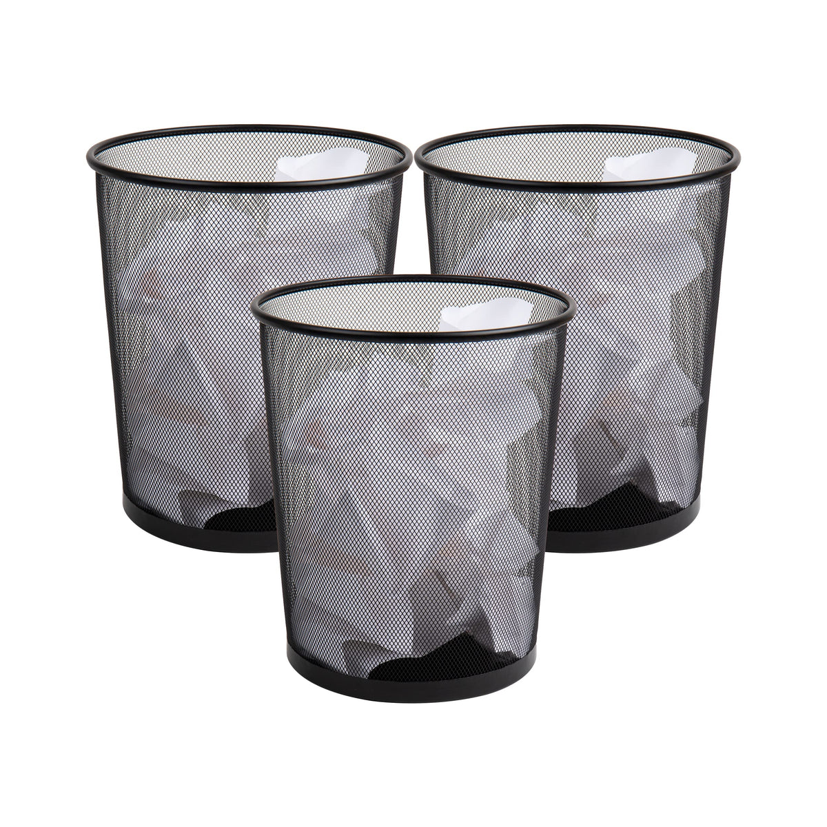 Mind Reader front view of round mesh trash can showing sleek profile and organization benefit