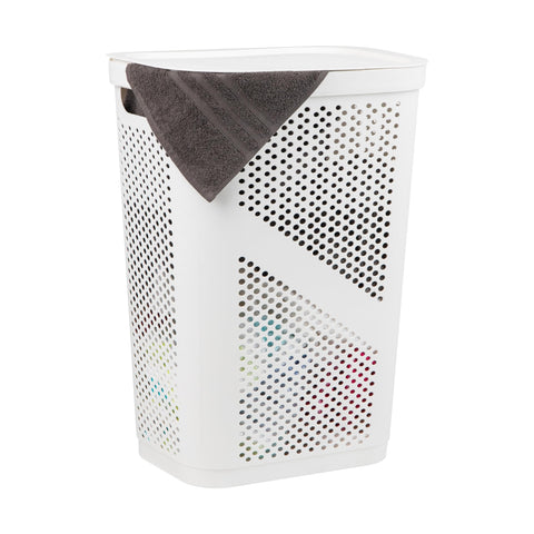 Mind Reader front view of white slim hamper showing space-saving benefit