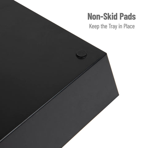 Mind Reader tray beside hand for scale showing compact, countertop-friendly size