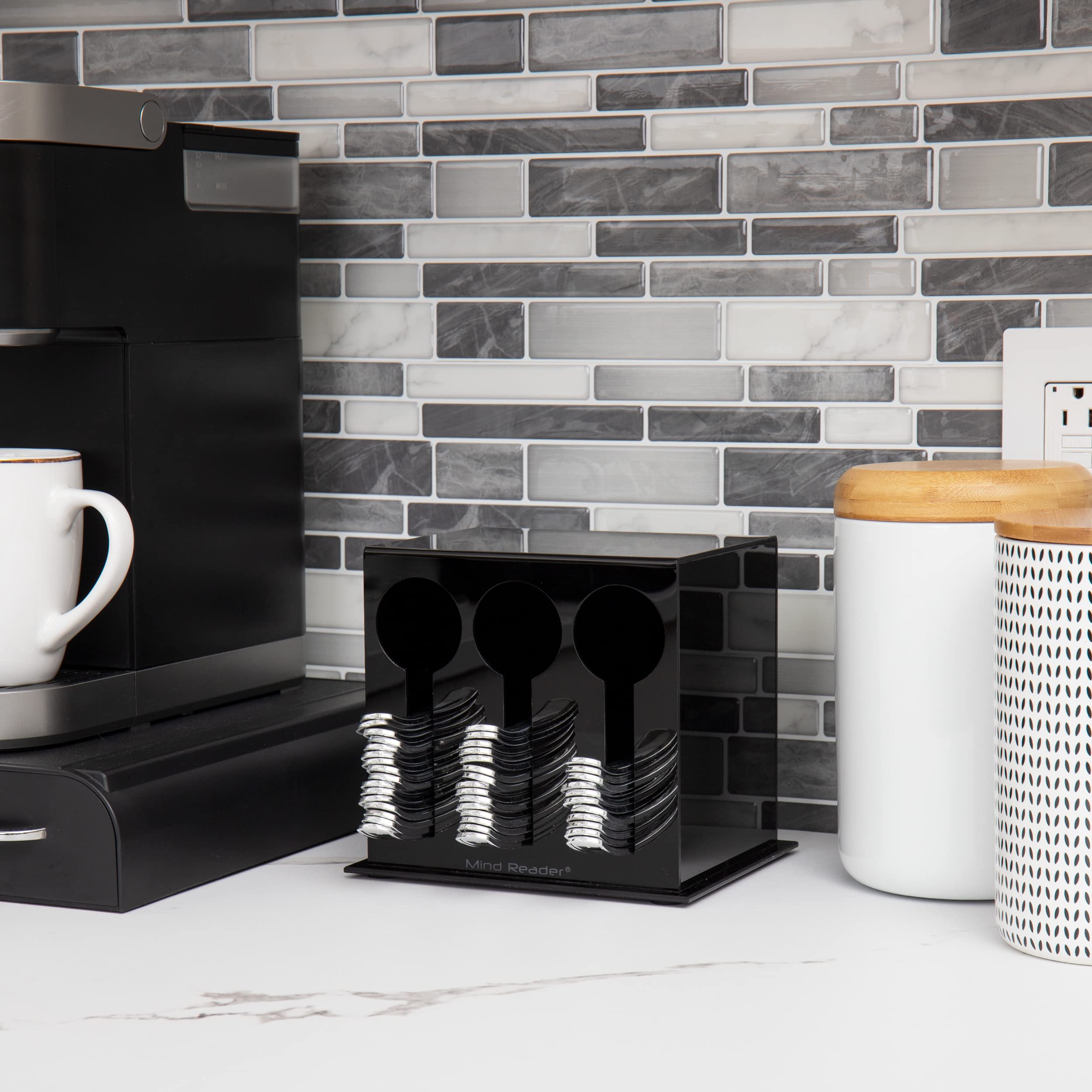 Mind Reader top view revealing three compartments and sorted cutlery for faster service