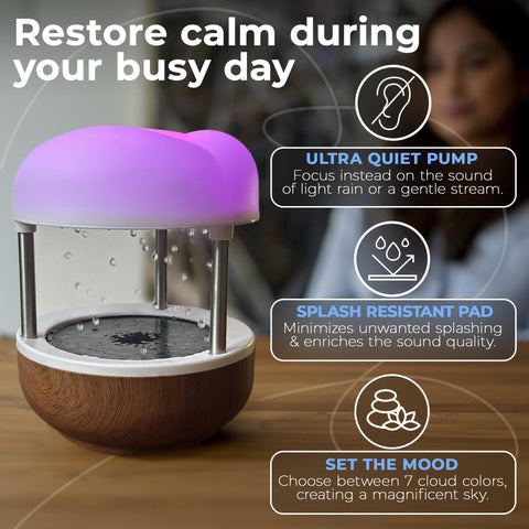Mindsight cloud LEDs glowing from above creating soft light for calm ambiance