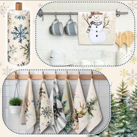 Mindsoft close-up of Christmas tree, reindeer and snowman prints adding holiday cheer