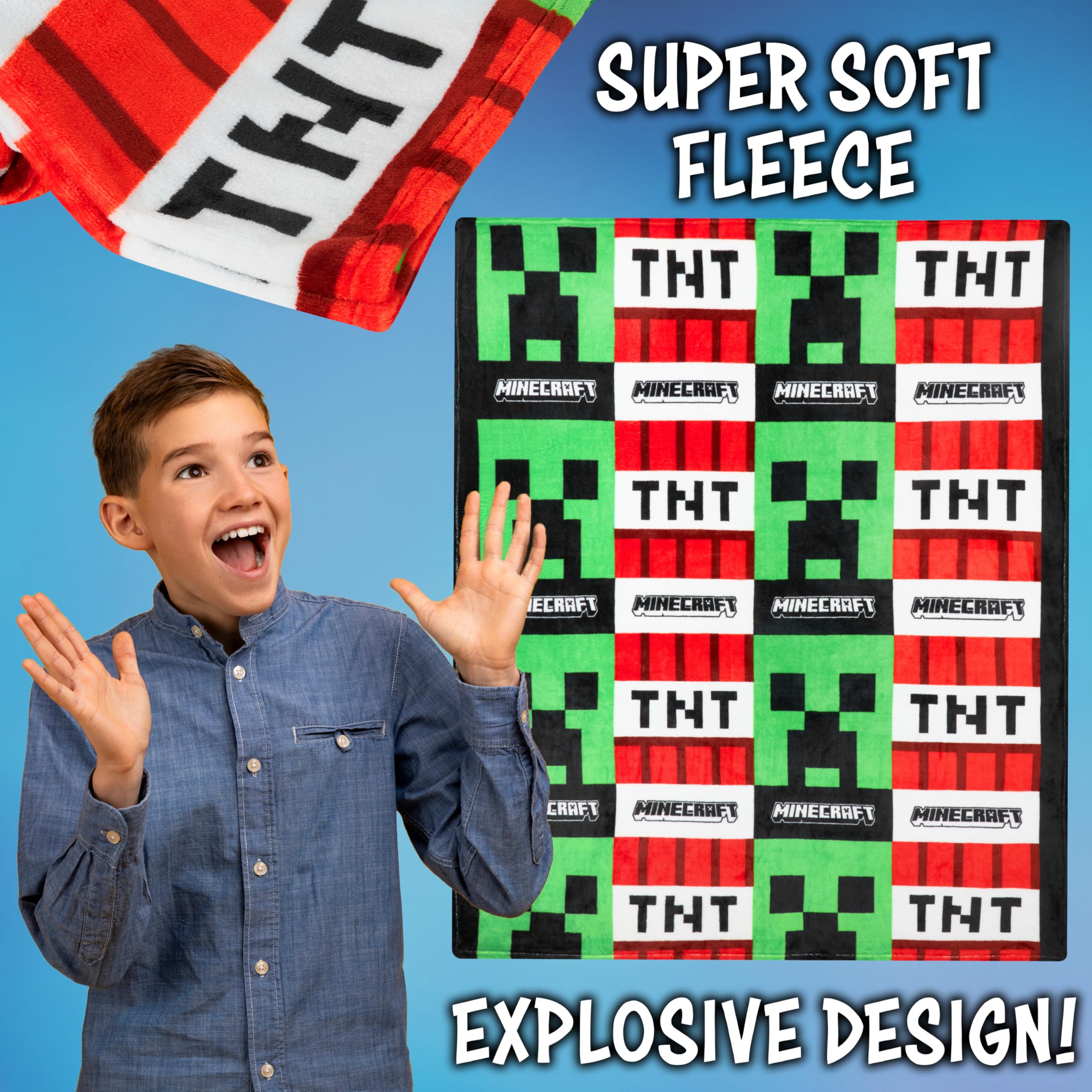 Minecraft throw folded on couch for easy living-room accent and comfort