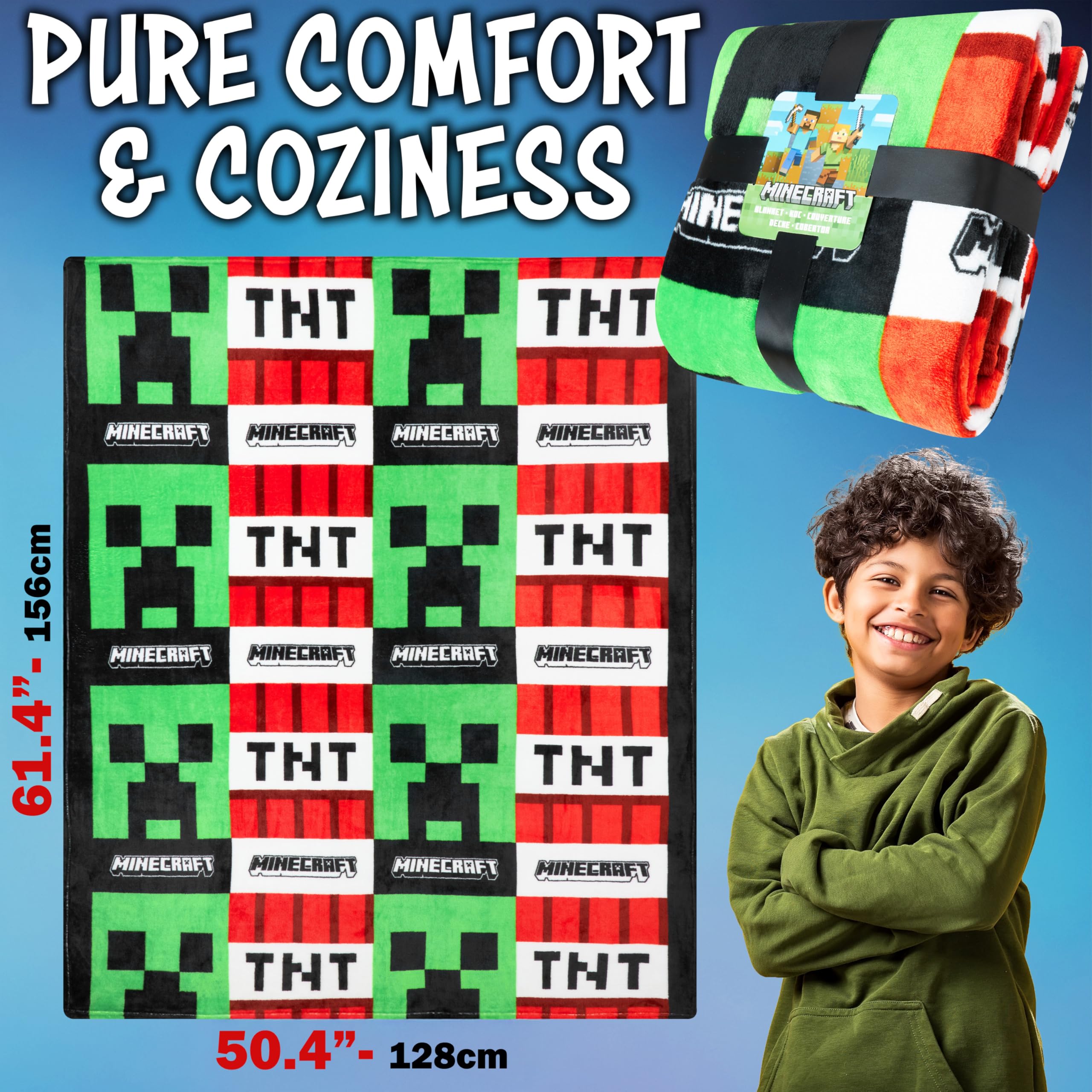 Minecraft blanket in gaming setup adding themed comfort and visual appeal