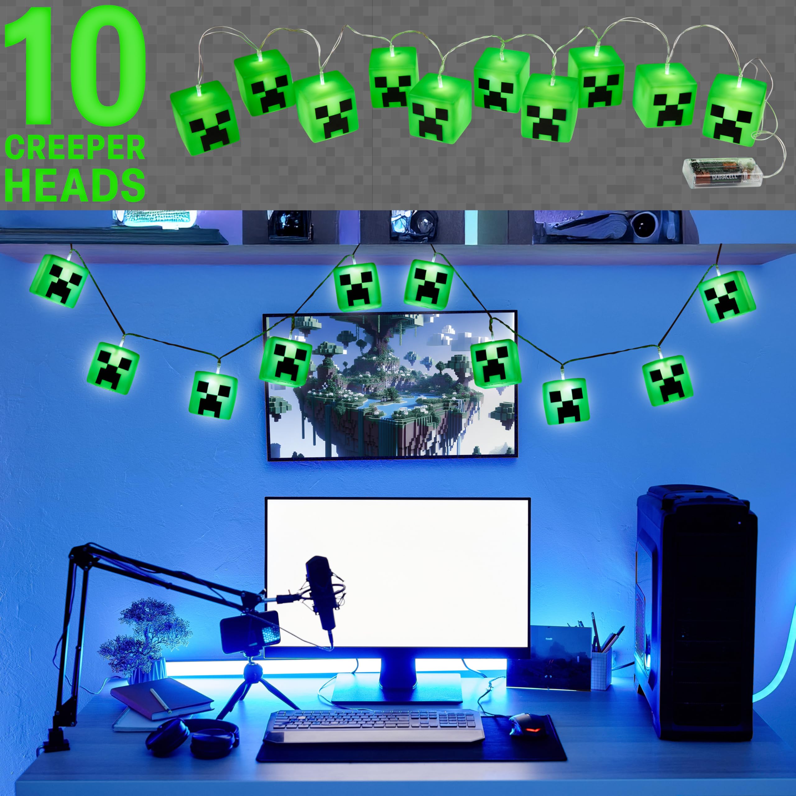 Minecraft Creeper cube close-up highlighting detailed pixel design and glow