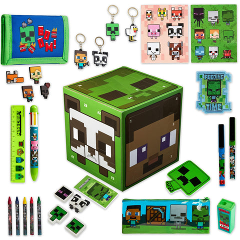 Minecraft creeper cube front packaging showing countdown and branding benefits display