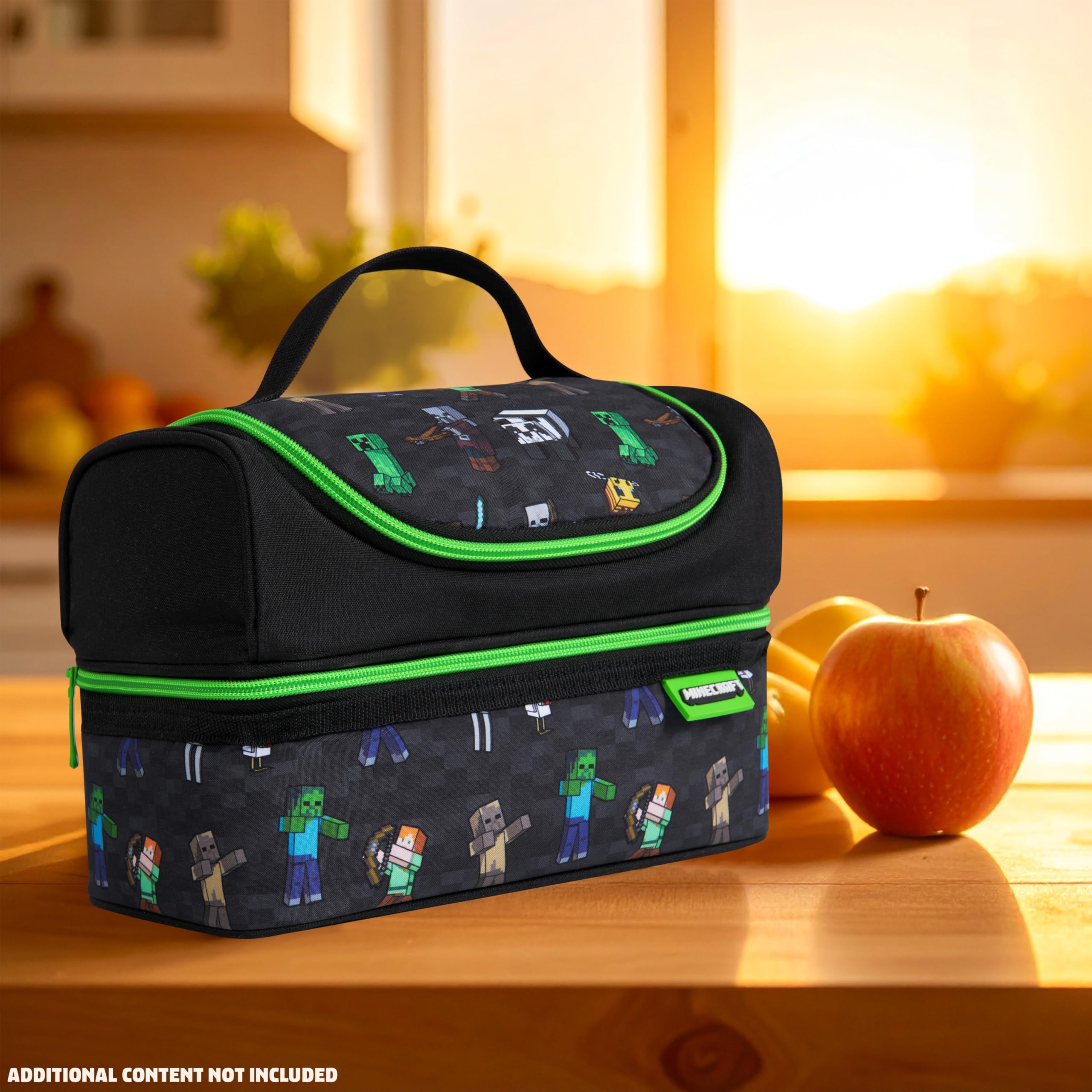 Minecraft creeper next to backpack showing compact size and portability