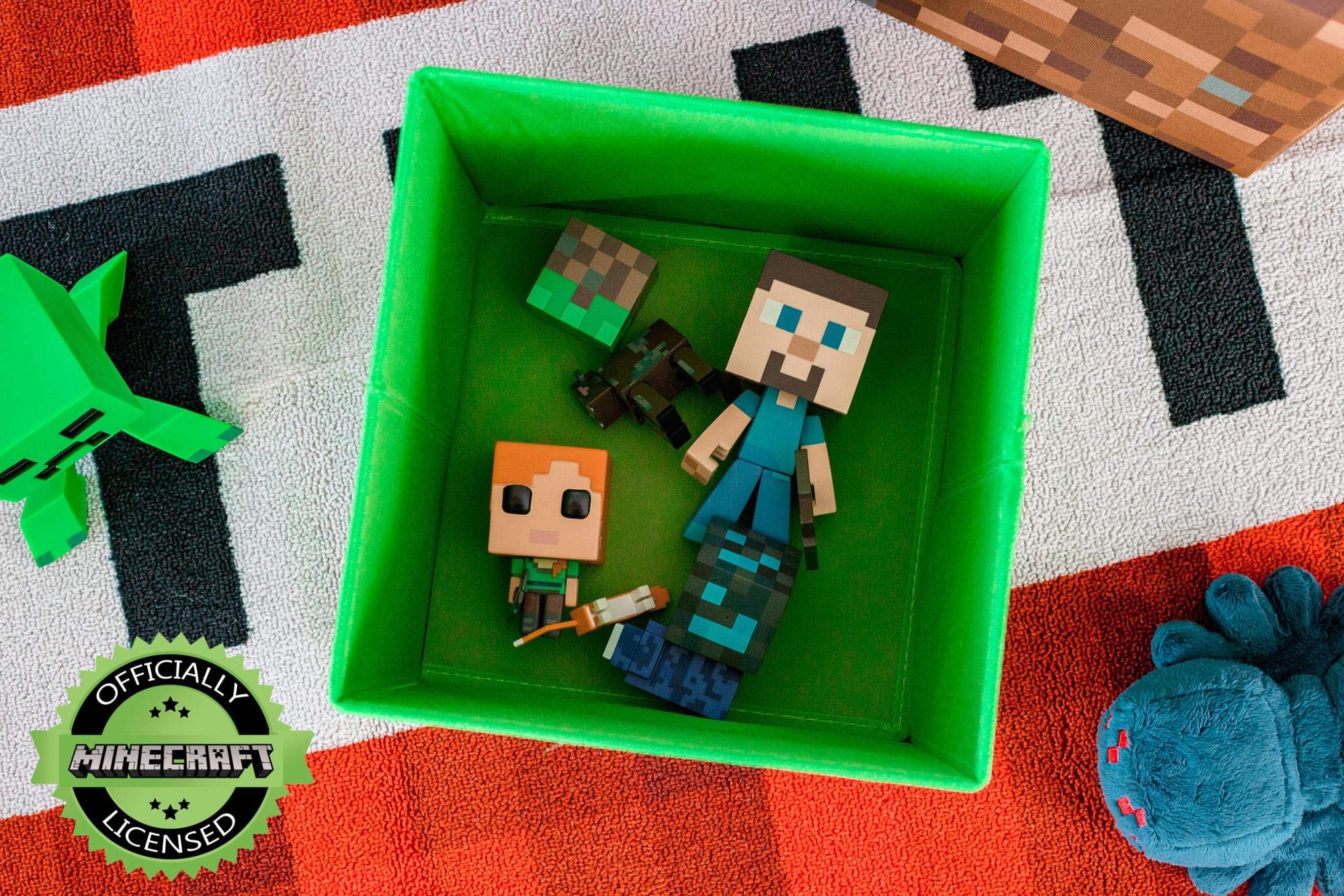 Minecraft Creeper shown next to toys illustrating appropriate size and capacity