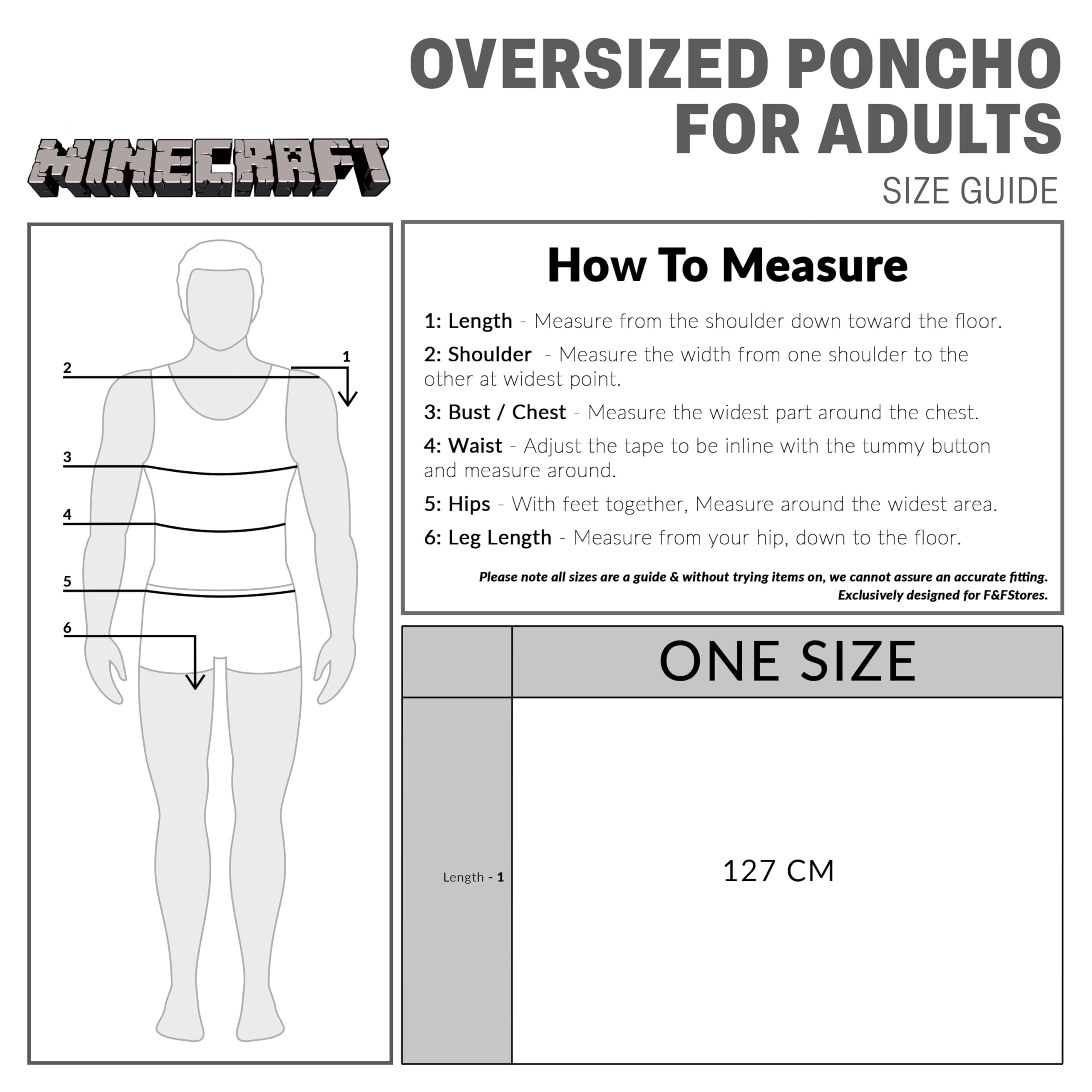 Minecraft size chart and label helping buyers confirm one-size fit