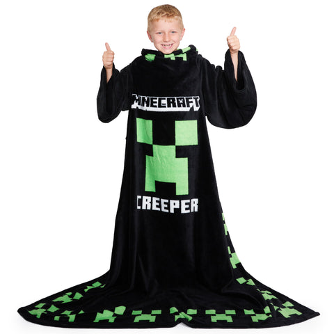 Minecraft wearable blanket front view showing design and cosy fit