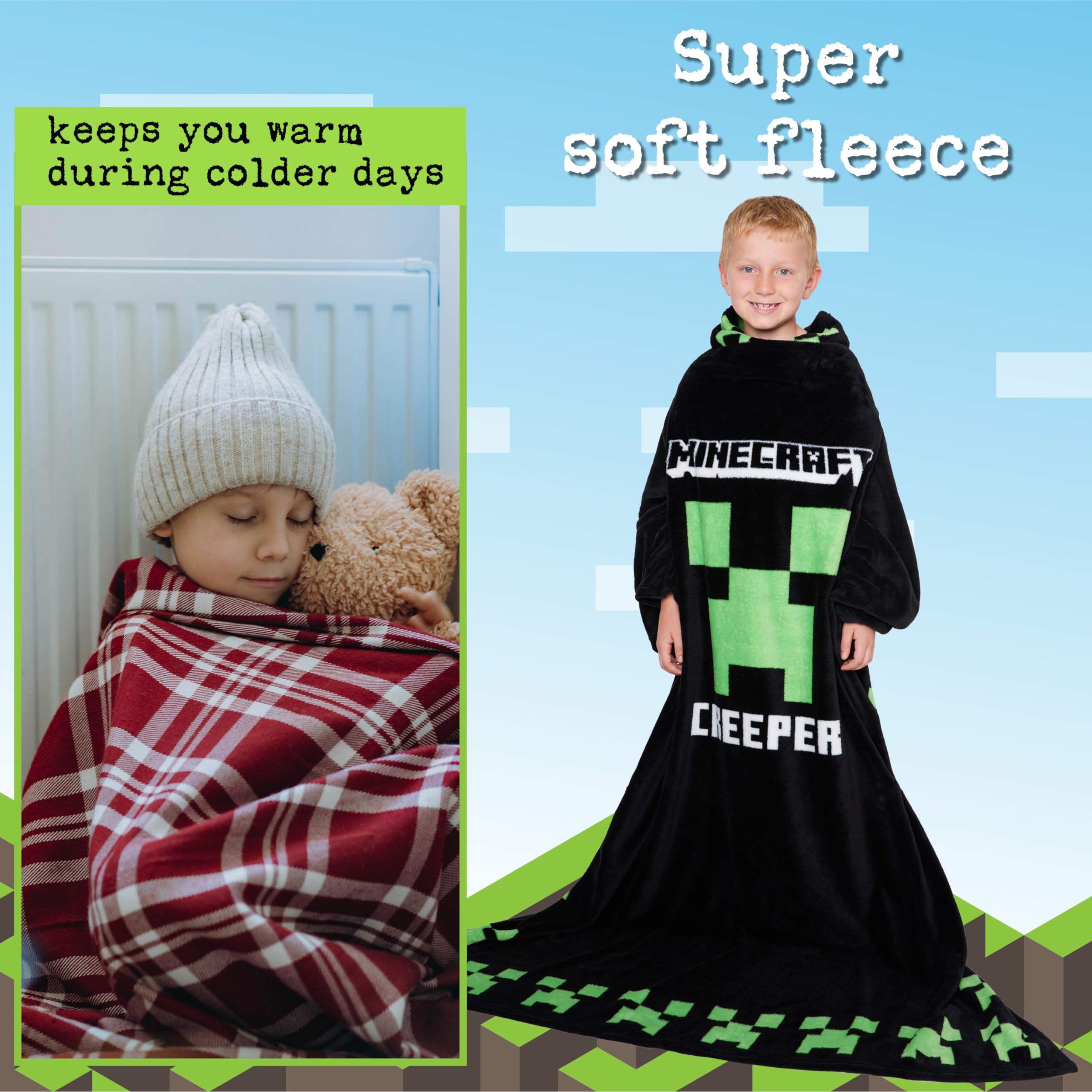 Minecraft blanket size comparison with a teen to show fit