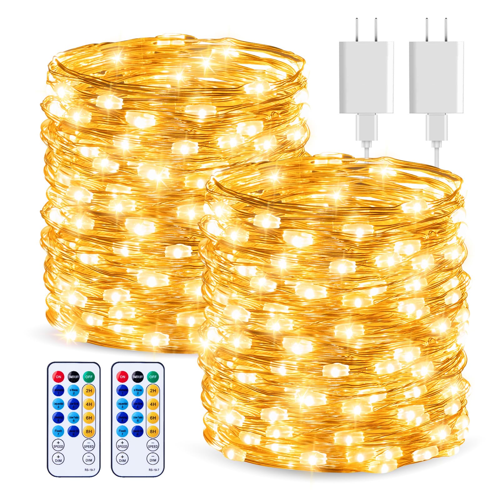 Minetom front packaging showing 66ft warm white lights and included accessories for easy setup