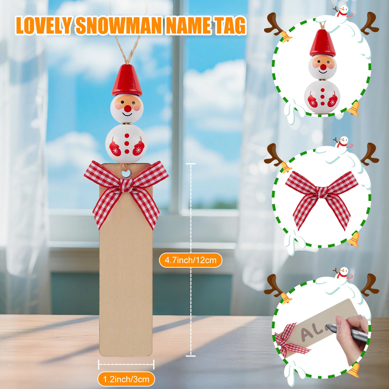 Minetom wooden snowman name tag detail ready for personalization and keepsake value