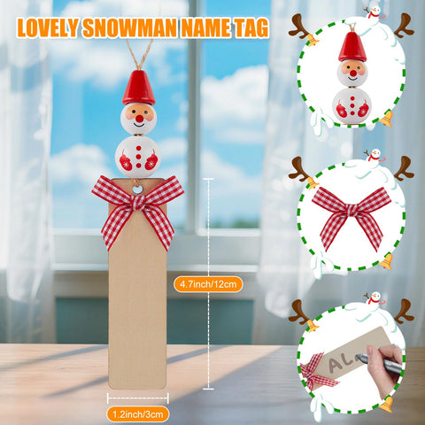 Minetom wooden snowman name tag detail ready for personalization and keepsake value