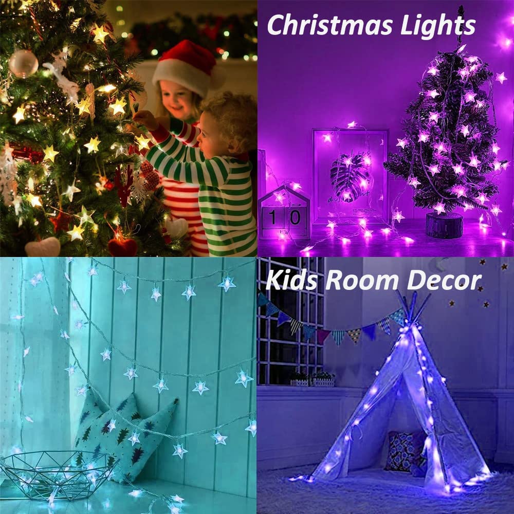 Minetom star lights draped over loft bed creating cozy colored ambiance