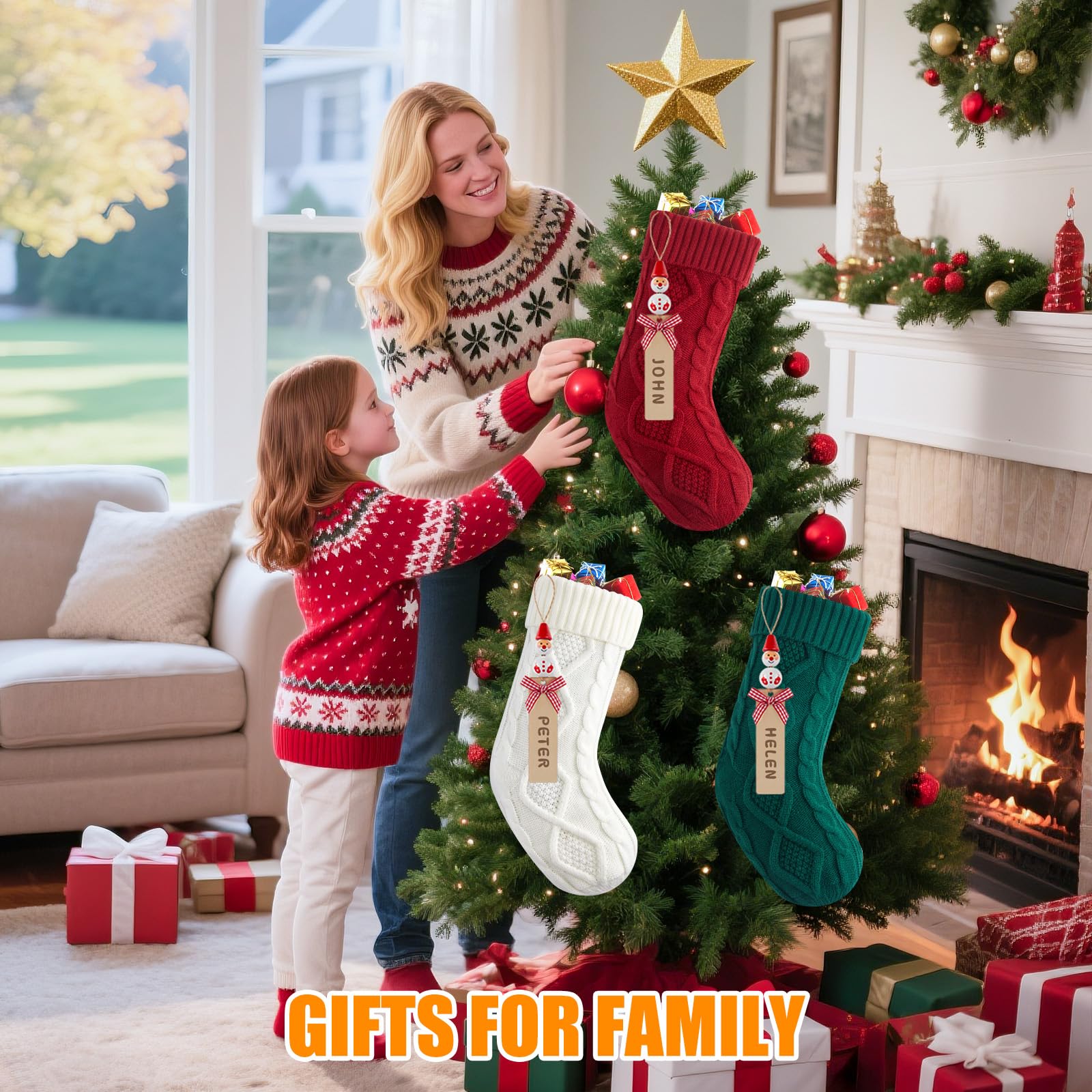 Minetom stockings filled with gifts showing large capacity for toys and treats