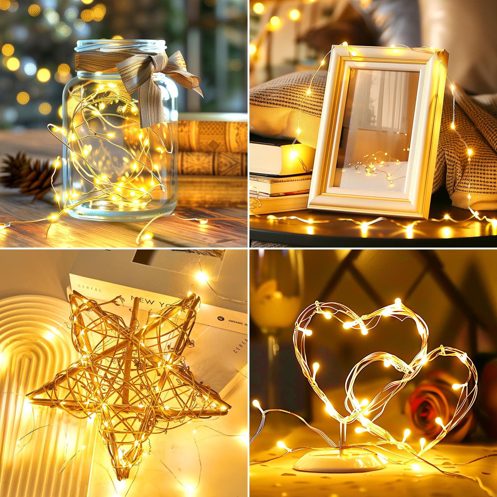 Minetom lights wrapped around a wreath adding warm white sparkle to centerpieces
