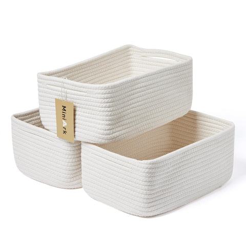 MiniArk front-facing three baskets on shelf showing neat organization and neutral style