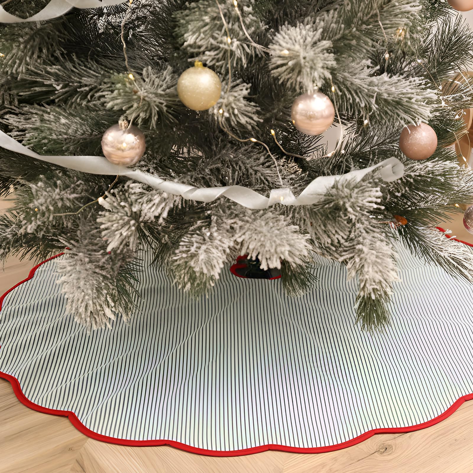 MiniInflat skirt used on porch under gifts showcasing outdoor-ready festive styling