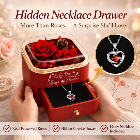 minstely open box revealing pull-out drawer with hidden necklace surprise for gifting