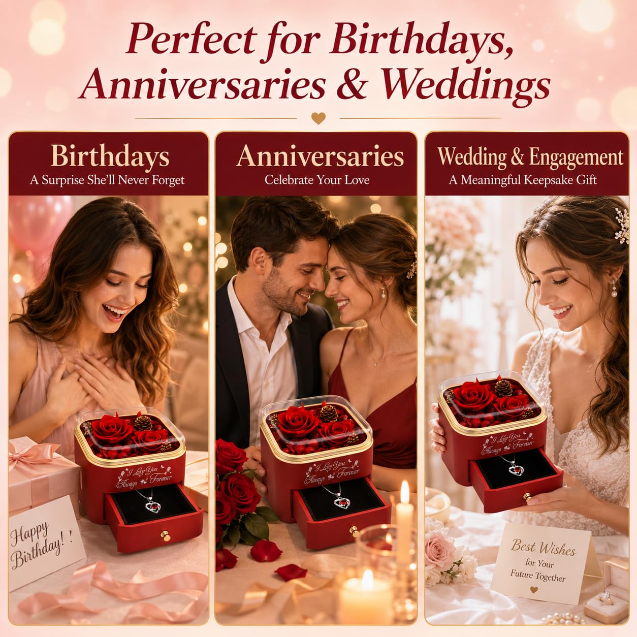 minstely rose box in romantic scene illustrating gift impact and presentation