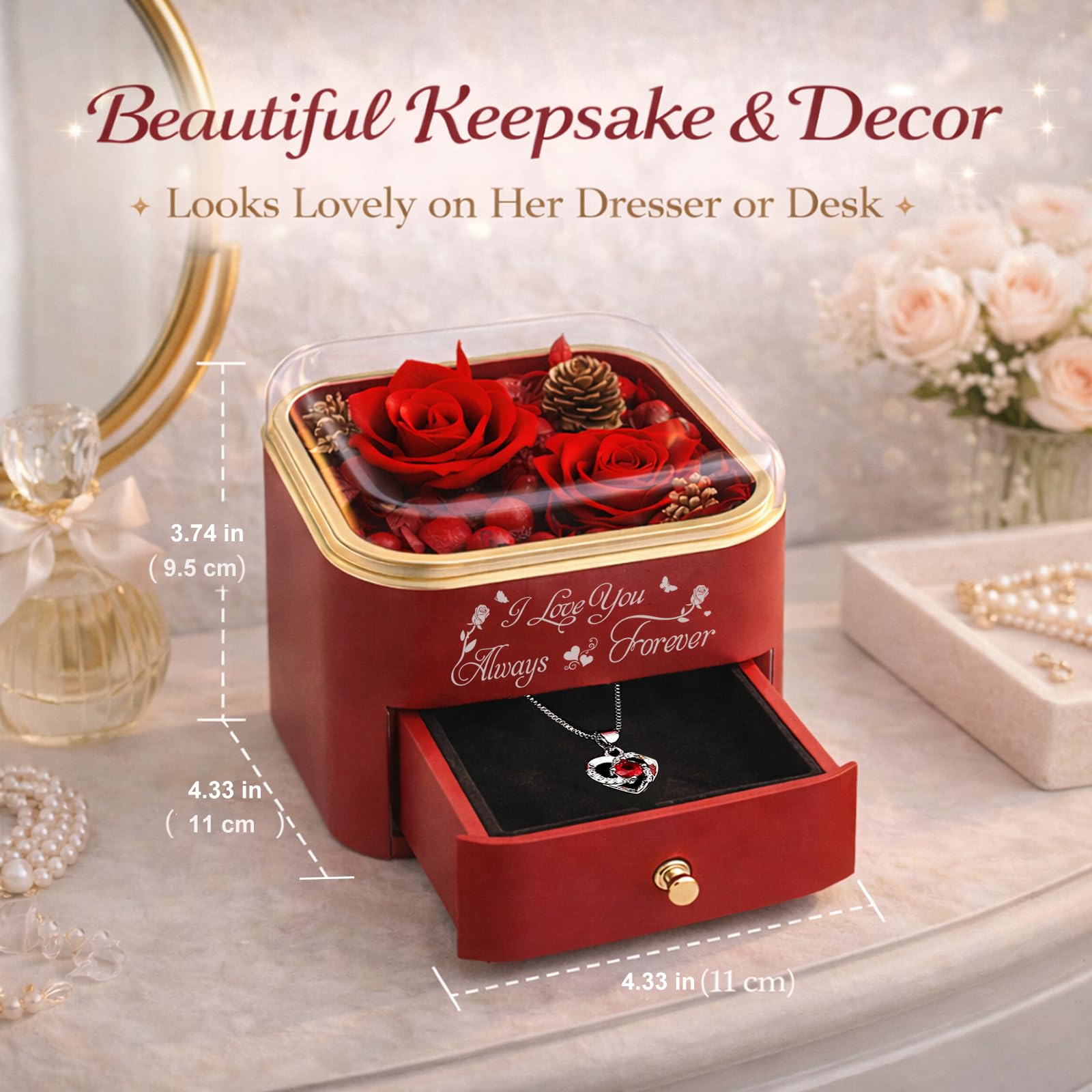 minstely box on dresser to show size and display benefit for home décor