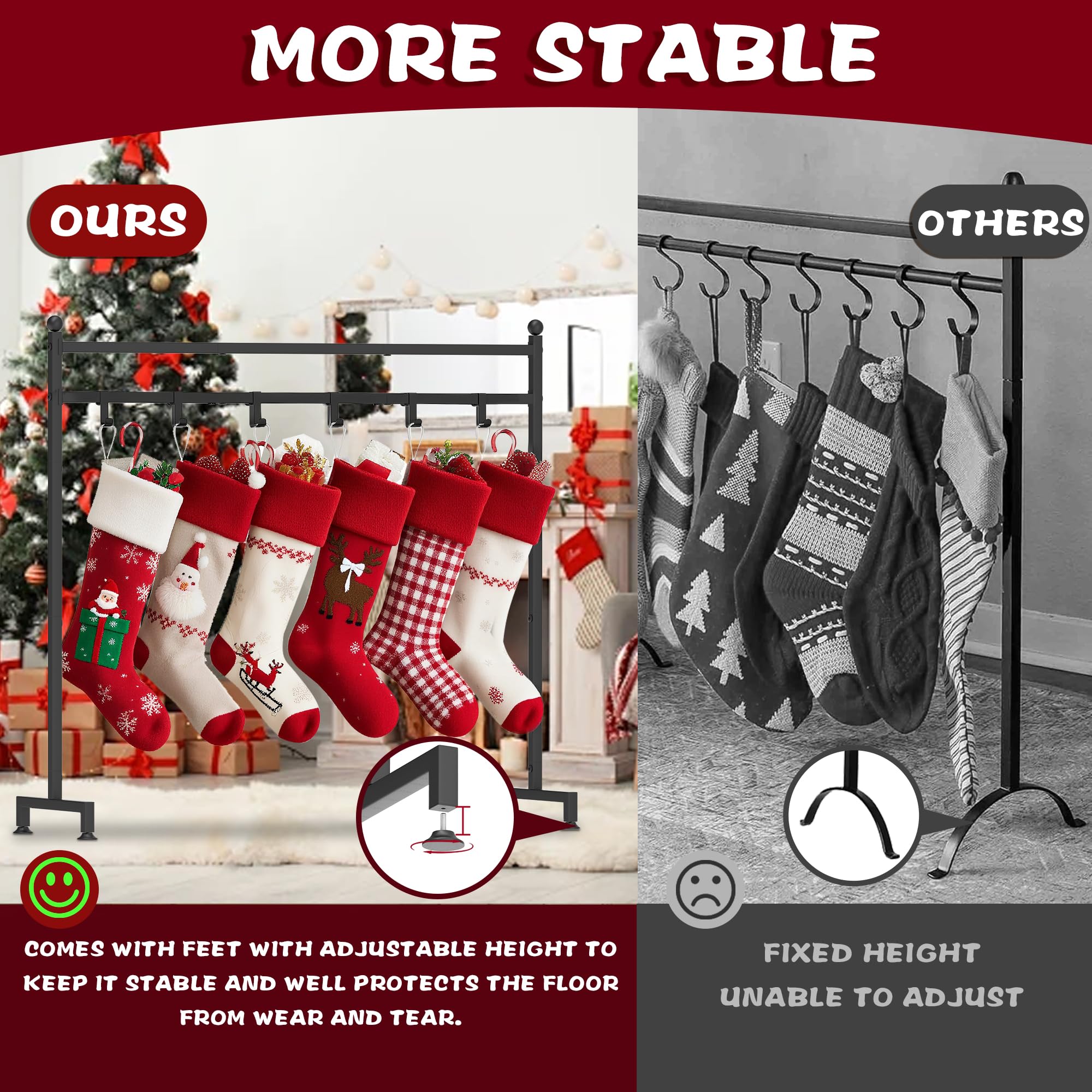 Minteem adjustable feet detail protecting floors and keeping stand level