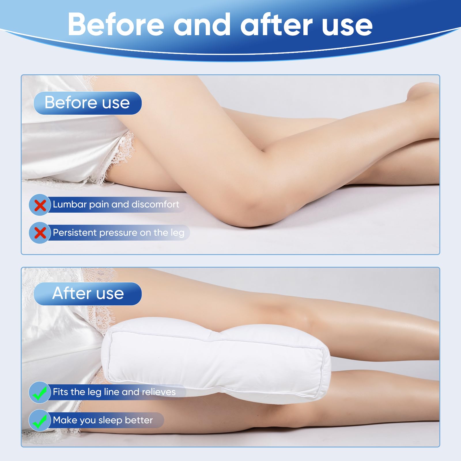 MINUPWELL in-use on a side sleeper demonstrating leg separation and improved hip alignment
