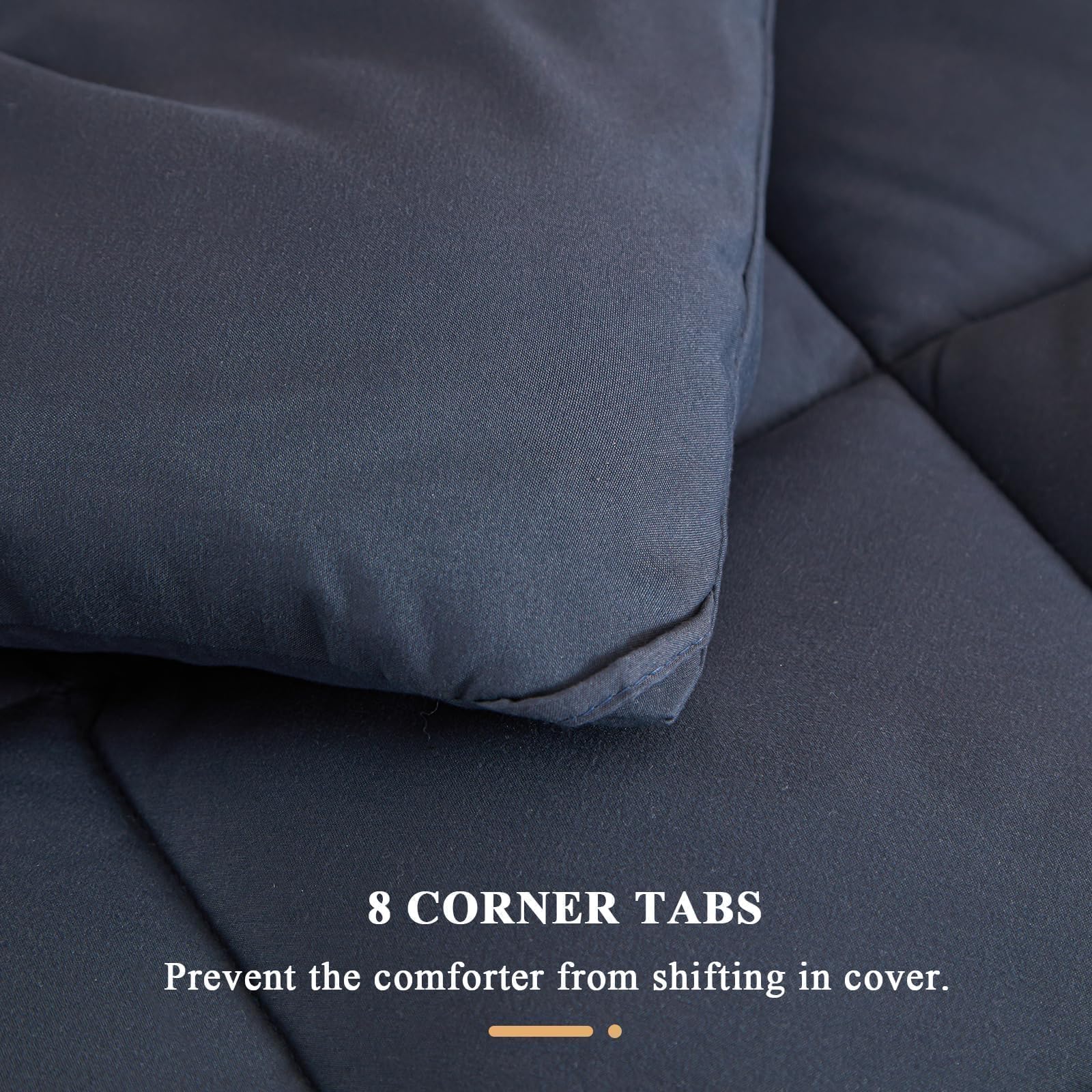 MIOTO corner tab close-up highlighting secure attachment to duvet covers for stability