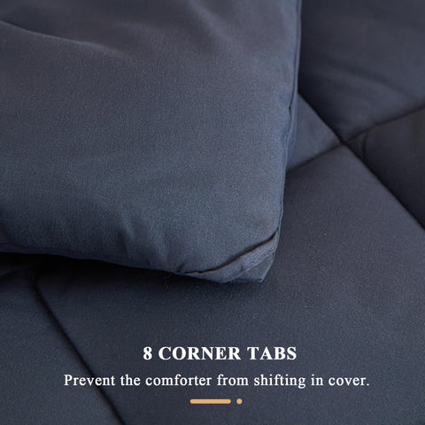 MIOTO corner tab close-up highlighting secure attachment to duvet covers for stability