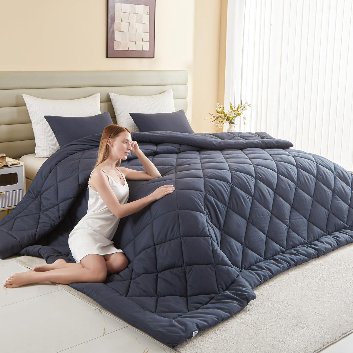 MIOTO oversized king comforter front view showing full coverage for a polished bed