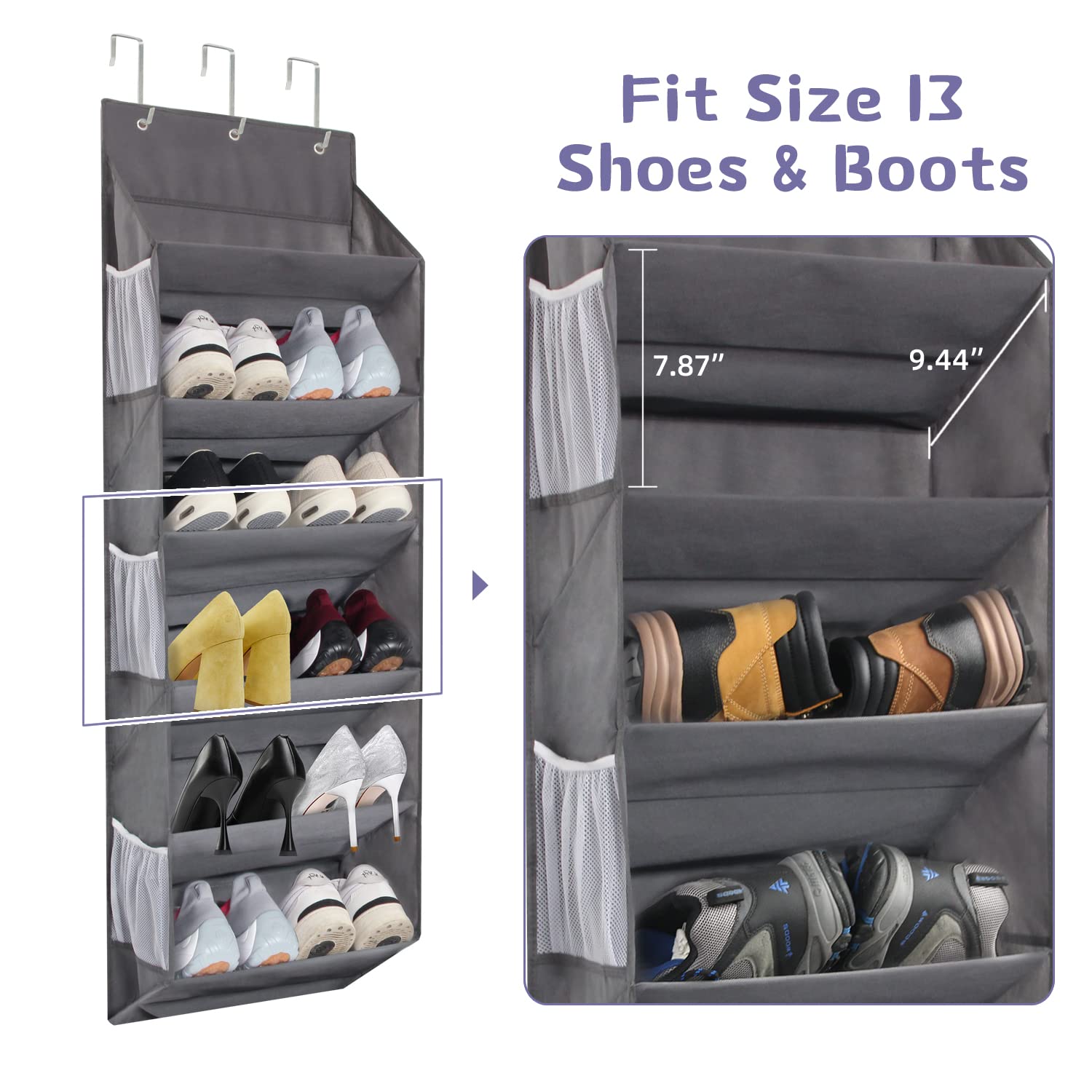 Miracsnail organizer loaded with shoes demonstrating roomy, no-squash storage