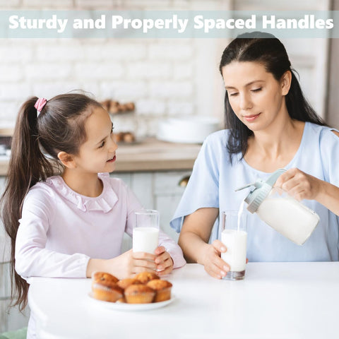 Miradexic pitcher held while pouring to demonstrate ergonomic grip benefit