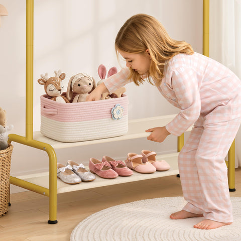 mirolam rack next to toddler demonstrates compact scale for small rooms
